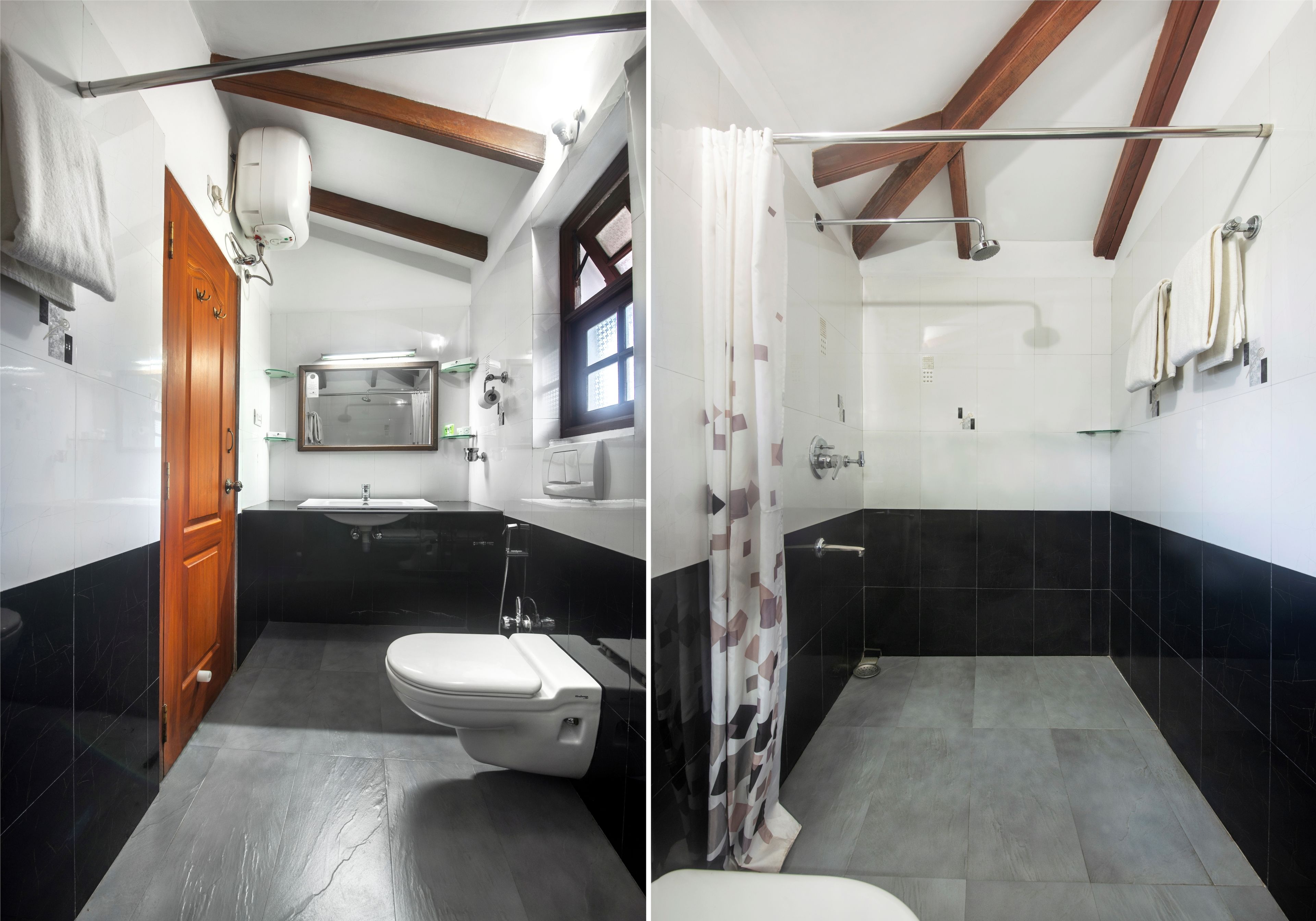 family suite with fireplace | bathroom | shower, free toiletries, slippers, towels