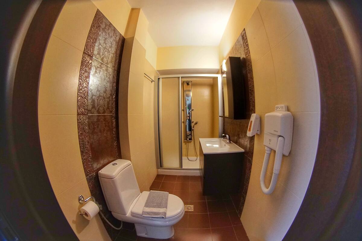 premium triple room, sea view | bathroom | shower, free toiletries, hair dryer, towels