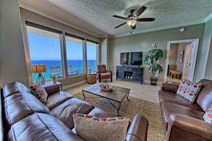 Condo, 2 Bedrooms | Living area | TV - Luxurious High-Rise Condo with Spacious Balcony Facing the Ocean - Unit 1805 by RedAwning (Panama City Beach)