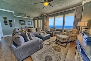 Condo, 2 Bedrooms | Living area - Pleasant Oceanfront Condo with Large Balcony and Beach Access - Unit 1605 by RedAwning (Panama City Beach)