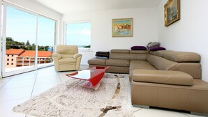 Apartment, 3 Bedrooms, Sea View (Penthouse) | Living area | Flat-screen TV - Heart of Strunjan Apartments AL (Piran)