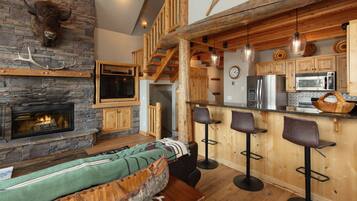 TV, caminetto, videogiochi, impianto stereo