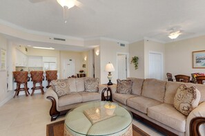 Condo, 2 Bedrooms | Living area | TV - Stunning 16th Floor Condo with Fitness Center, Hot Tubs, Pools, and Beach Access - Unit 1606 by RedAwning (Panama City Beach)