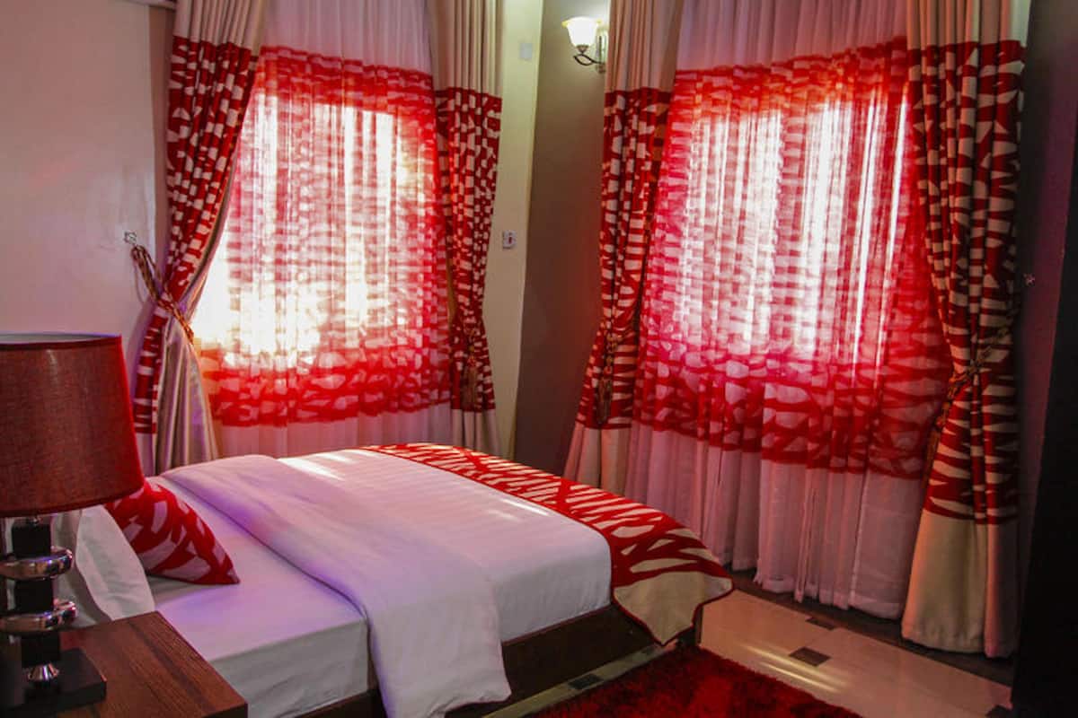 Desk, blackout curtains, rollaway beds, bed sheets