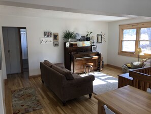 TV, fireplace, ping pong, books