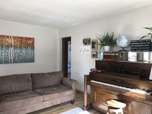 TV, fireplace, ping pong, books