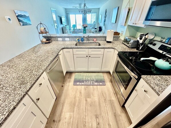 Fridge, microwave, oven, dishwasher