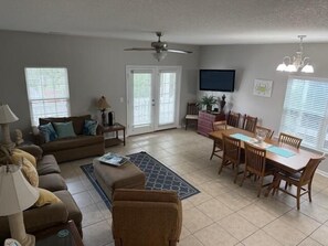 TV, DVD player, books