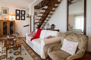 Fernseher, Kamin, Bücher, Videothek