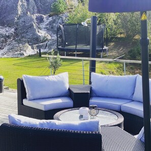 Terrace/patio - Villa with beautiful view over the bay, exciting mountains in the background (Orust)