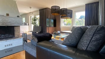 Télévision, cheminée, lecteur de DVD