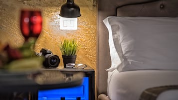 Egyptian cotton sheets, premium bedding, down duvets, minibar