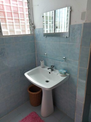 Ensemble douche/baignoire, sèche-cheveux, serviettes fournies