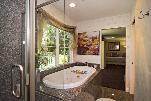 Shower, jetted tub, hair dryer, towels - TRANQUJIL, SPACIOUS, PRIVATE RETREAT, W/HOT TUB
Napa City Permit VR09-0038 (Napa)