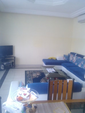 32-inch flat-screen TV with satellite channels, TV