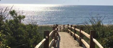 Plage privée, chaises longues, serviettes de plage