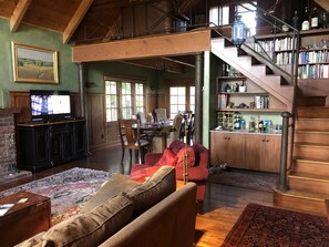 Smart TV, fireplace, DVD player, books