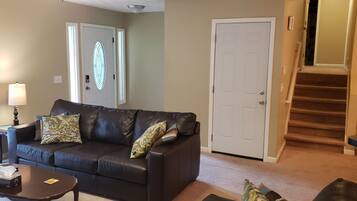 TV, fireplace, books