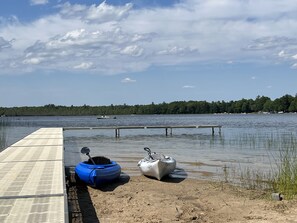 On the beach, sun-loungers