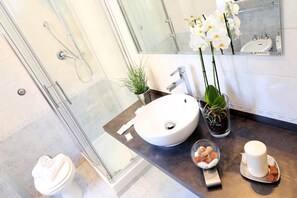 Appartement | Salle de bain | Douche, sèche-cheveux, serviettes fournies