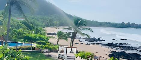 On the beach, beach towels, surfing