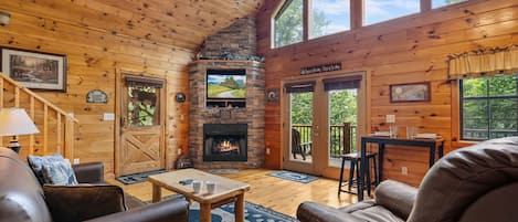 Fernseher, Kamin, DVD-Player, Stereoanlage