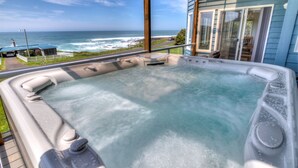 A hot tub with a view of the ocean. - Amazing Ocean Views in Yachats! Modern Decor! Dog Friendly! (Yachats)