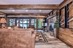 Smart TV, fireplace, DVD player, books