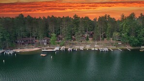 Enjoy waterfront views from the comfort of your lakeside home, with access to a marina and a dock.