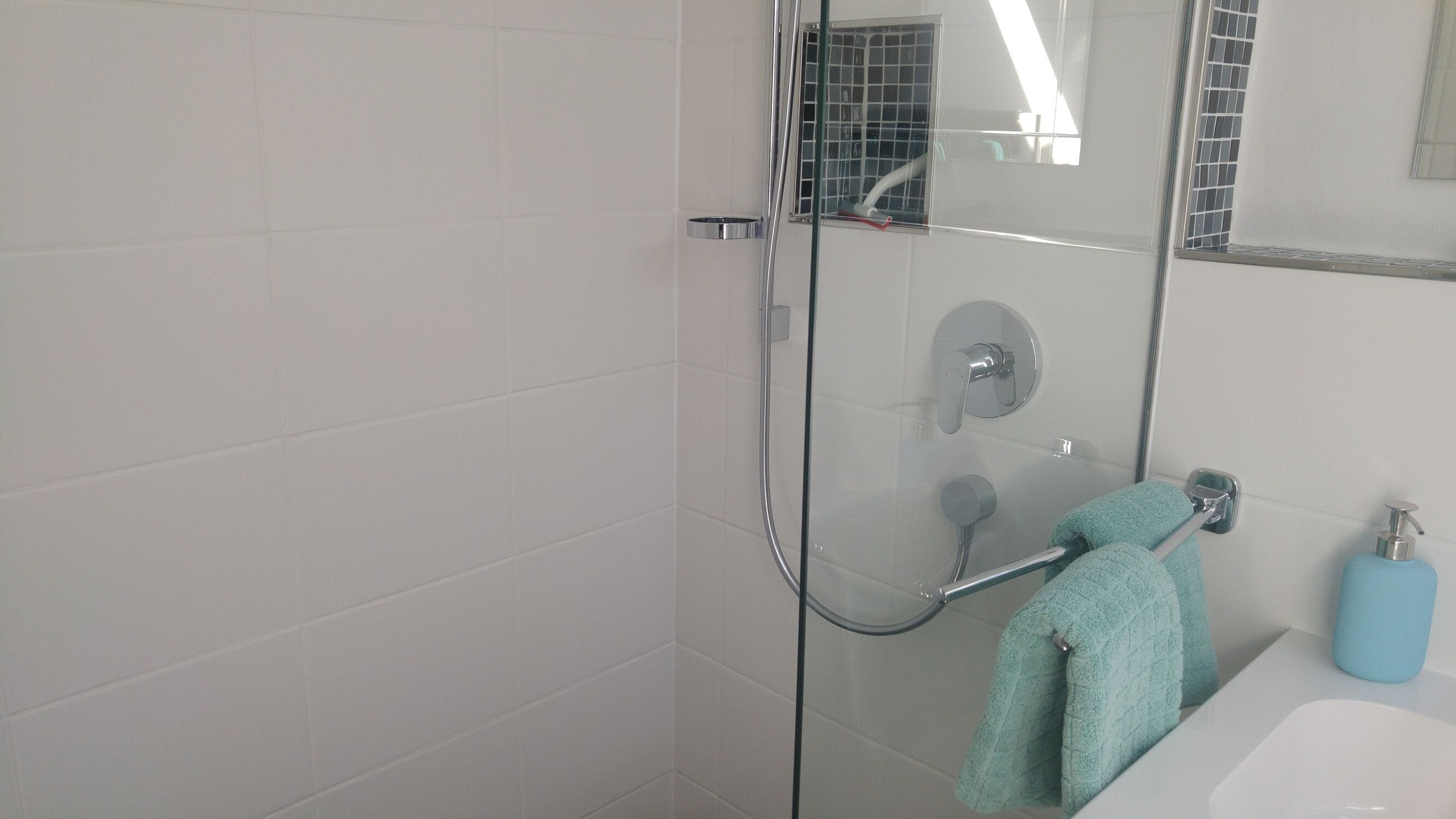 Een douche, een haardroger, handdoeken