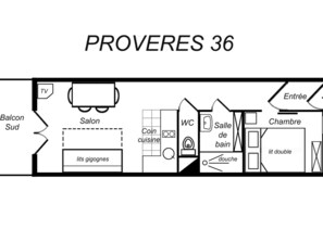 Floor plan - Charming 2-room flat, south facing, on the slopes (Méribel)