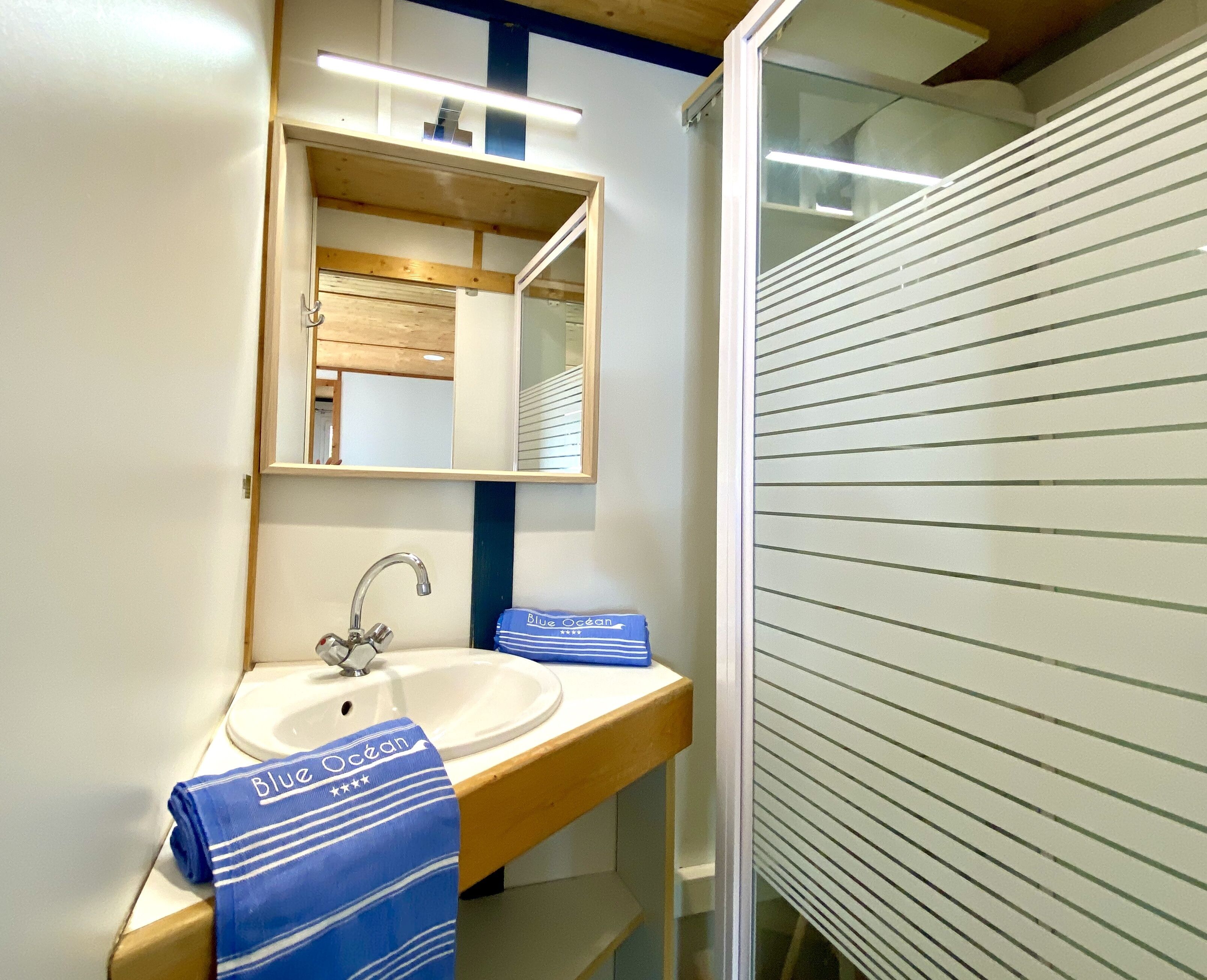 shower, rainfall showerhead, towels