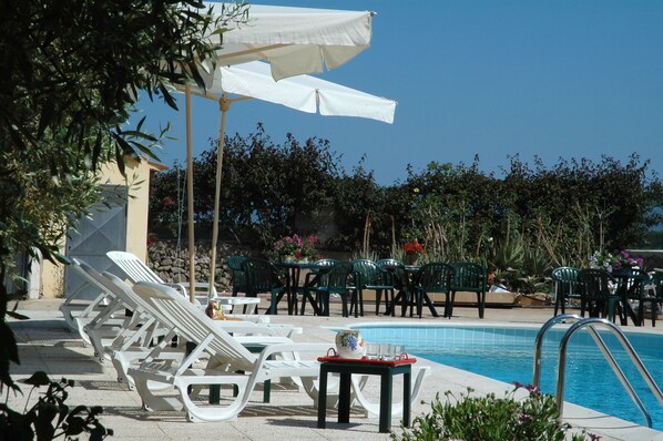 Outdoor pool, pool loungers