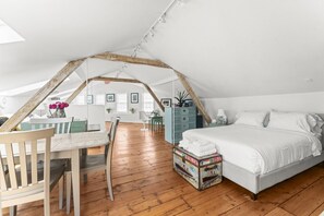 1 bedroom, desk, iron/ironing board, travel crib