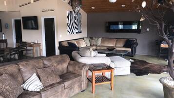 TV, DVD player, foosball, table tennis