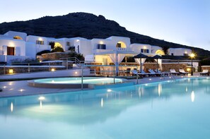 Outdoor pool, open 10:30 AM to 7:30 PM, pool umbrellas, pool loungers