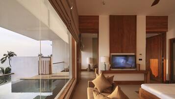 Presidential Suite, 1 King Bed, Ocean View | Living area | Flat-screen TV, iPod dock