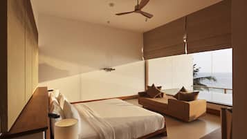 Suíte presidencial, 1 cama King, vista para o oceano | Roupas de cama premium, frigobar, cofres nos quartos, escrivaninha