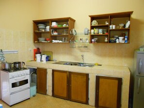 Full-sized fridge, microwave, oven, stovetop