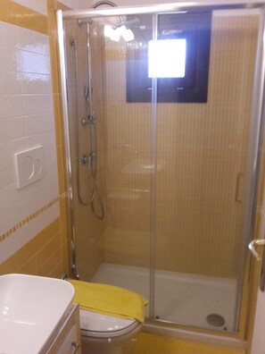 Regadera, secadora de cabello, bidet, toallas 