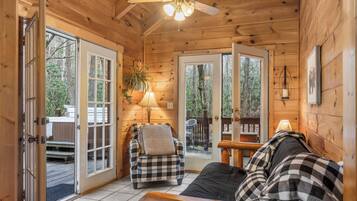 Smart TV, fireplace, DVD player, video library