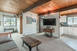 Télévision, cheminée, livres