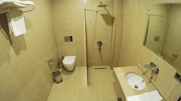 Shower, free toiletries, hair dryer, slippers