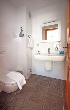 Standard dubbelrum | Badrum | Dusch, gratis toalettartiklar och hårtork