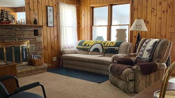 TV, DVD player, books, video library