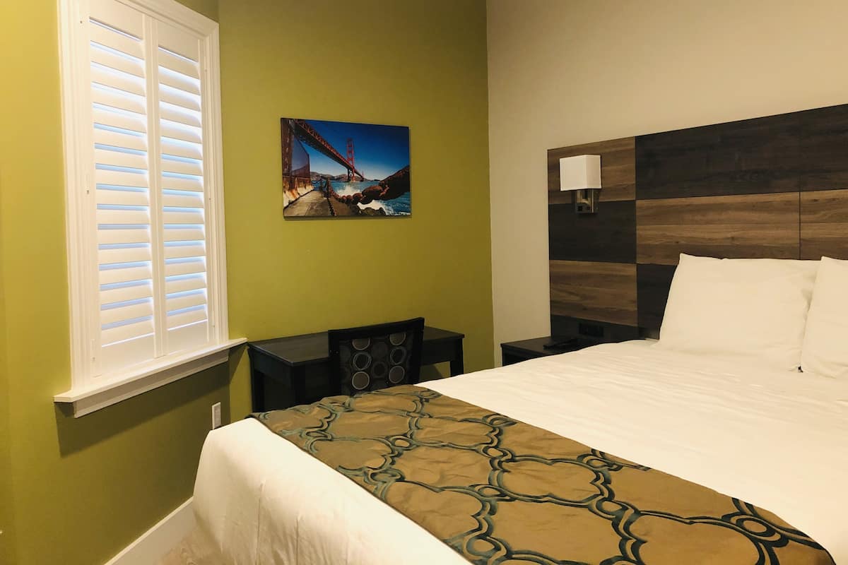 Desk, blackout drapes, WiFi (free), bed sheets