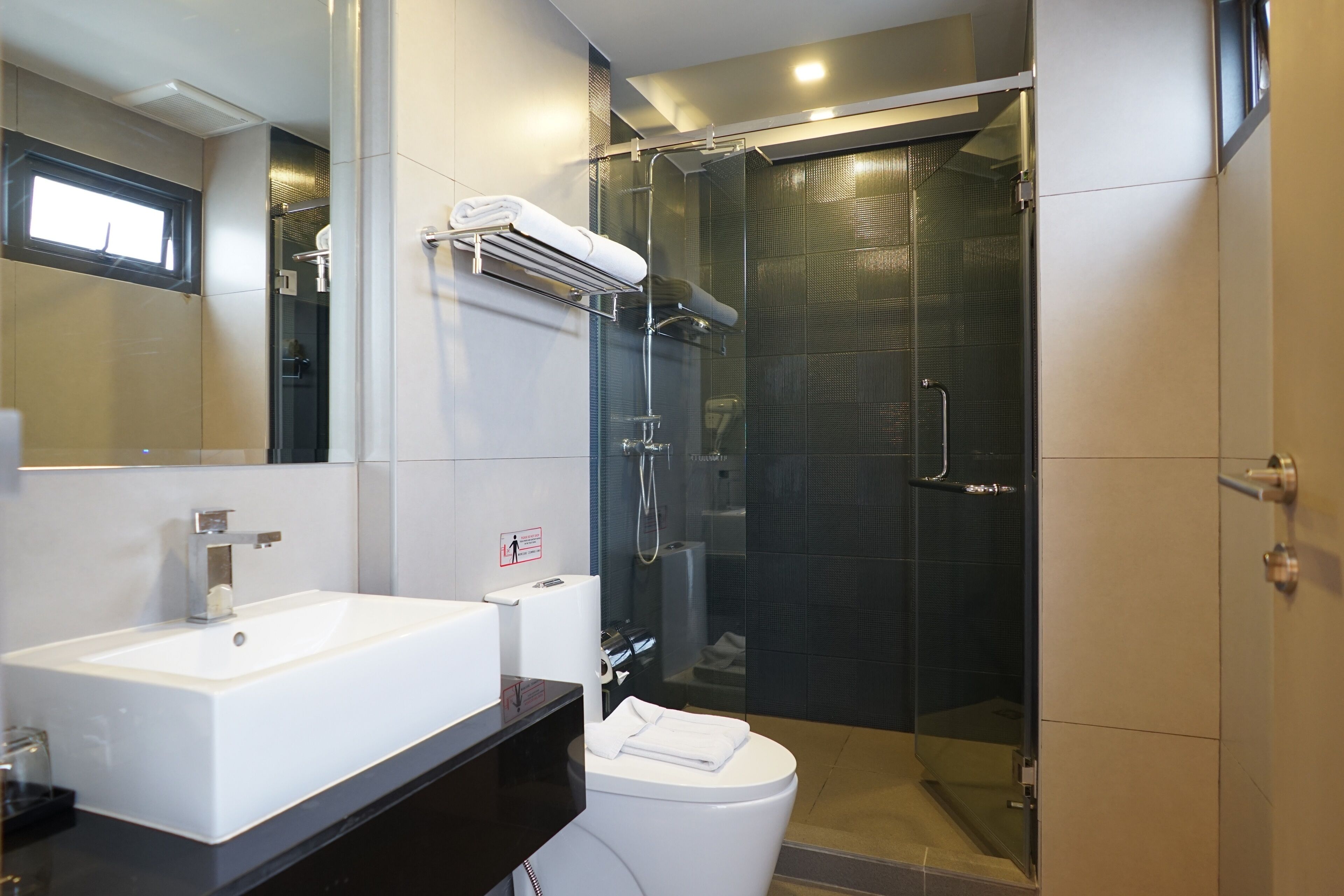 hair dryer, bidet, towels