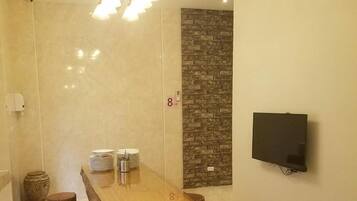 52-inch flat-screen TV with digital channels, TV, fireplace
