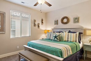 5 bedrooms, memory-foam beds, iron/ironing board, travel cot