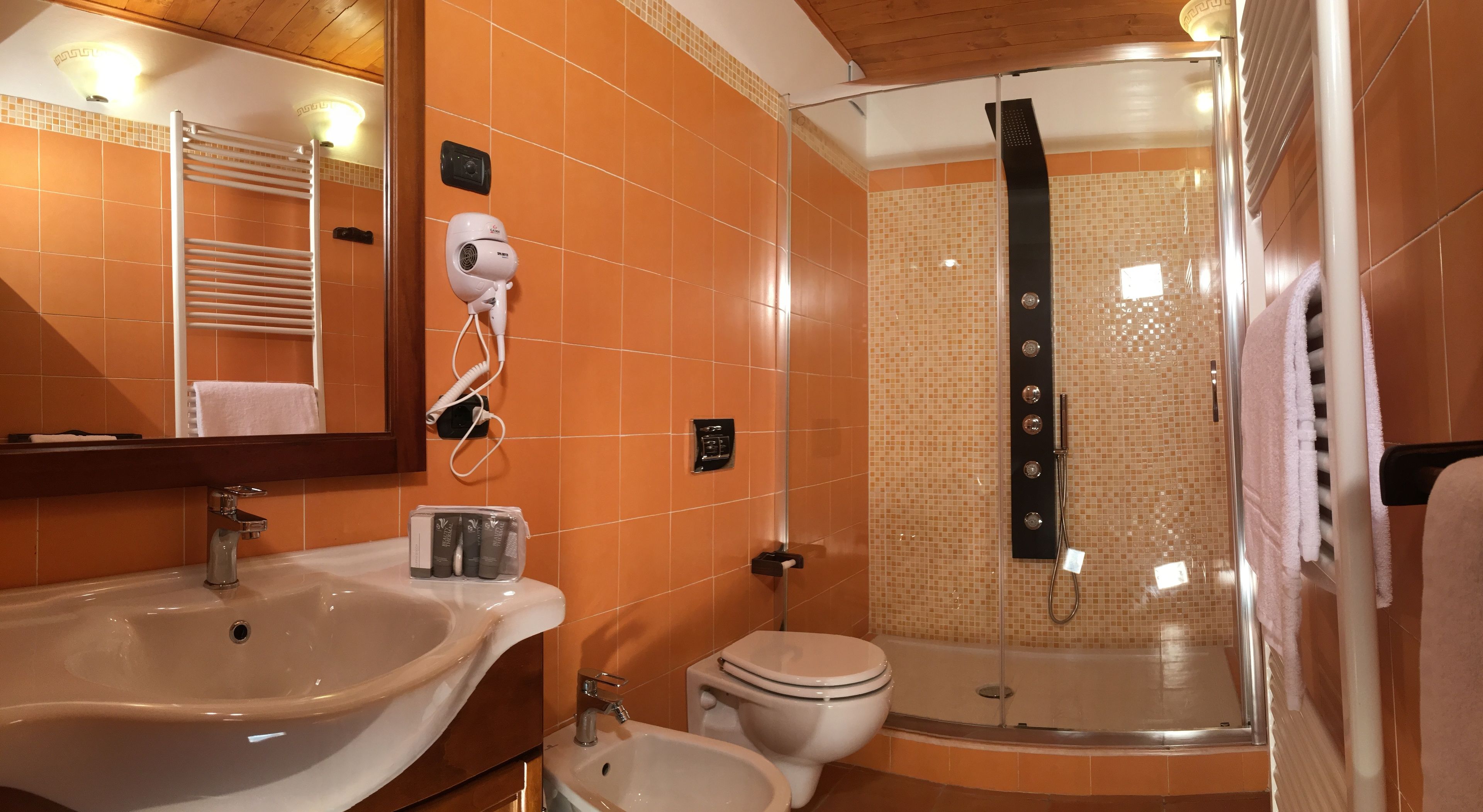 A bathroom with a sink, toilet, and shower.